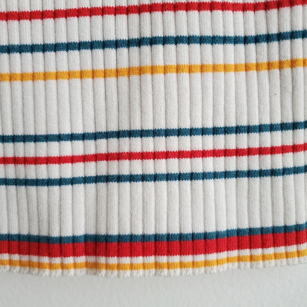 Forever 21 Ribbed Knit Mock Neck 70s Stripe Retro Sleeveless Sweater Tank Top - Picture 5 of 6